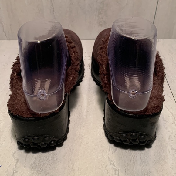 Riverstone Brown Leather Upper Brown Fur Lining Flat Platform Mule Clogs Size 6B - Picture 4 of 12
